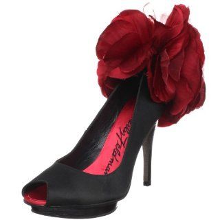 Womens Dramaqueen Platform Pump,Black Satin/Red,10 M US Shoes