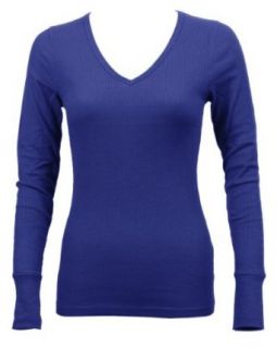 Ladies Royal Blue Long Sleeve Thermal Top V Neck Clothing