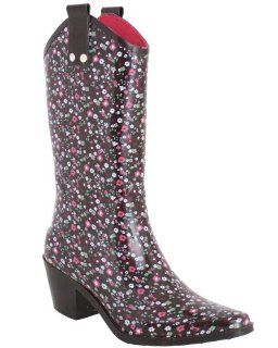 New York Shiny Ditsy Floral Printed Ladies Rubber Rain Boot Shoes