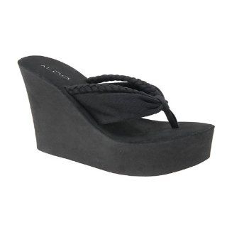  ALDO Cobler   Women Wedge Sandals   Black Satin   11 Shoes