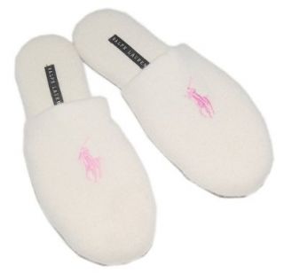 Ralph Lauren Womens Cashmere Pony Slippers Pink Cream Large Shoes