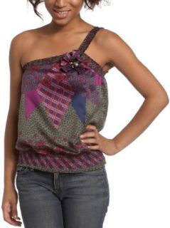Rampage Juniors One Shoulder Top,Purple/Green,X Small