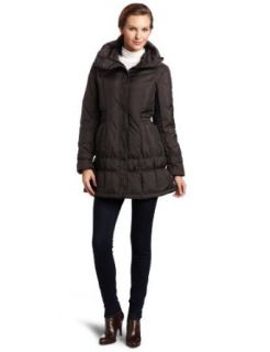Cole Haan Womens 26 Inch Hooded Down Coat, Chocolate