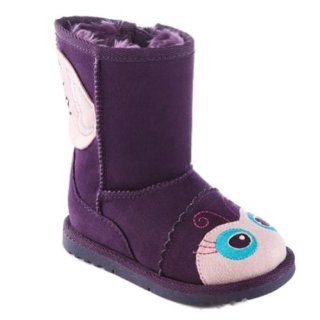 Girls Purple Butterfly Boots Faux Suede Winter Shoes Fur Shoes