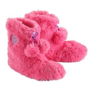  Girls Pink Fur Hearts House Slippers Pom Pom Booties Shoes
