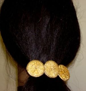 Three Antique Gold Plated Buttons on French Barrette Hair