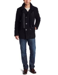 Kenneth Cole Mens Plush Pea Coat With Scarf Clothing