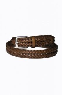 Mens Genuine Leather Brown Braided Belt, Size 34 Clothing