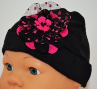Adelle Felt Flower Baby Hat (Hot Pink & Black) Clothing