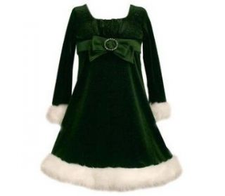 Bonnie Jean Girls Green Velvet Sparkling Santa Dress with