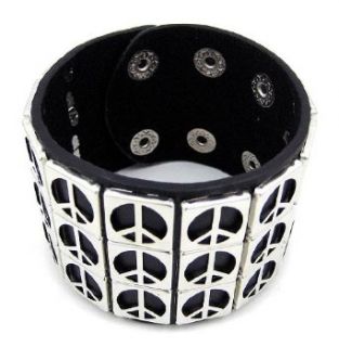 3 Row Metal Peace Sign Studded Wristband Hippie Clothing