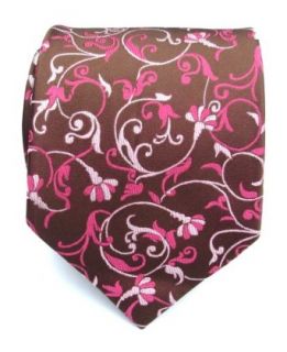 100% Silk Woven Pink and Brown Brocade Tie Clothing