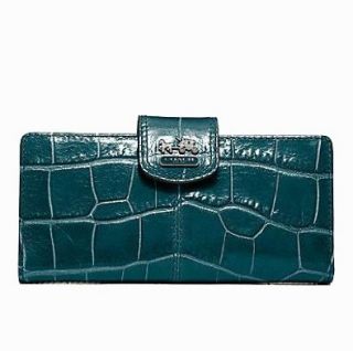  Coach Madison Embossed Croc Skinny Wallet Purse 46632   Teal Shoes