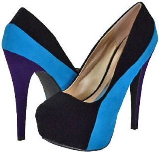  Qupid Penelope 44X Black Velvet Women Platform Pumps, 7 M US Shoes