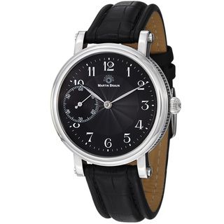 Martin Braun Mens Grande Black Dial Black Leather Strap Watch
