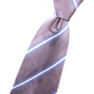 Silk neck tie with blue, silver, grey, gray, striped