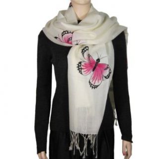 100% Cashmere Scarf Hand Painted Water Color Butterfly