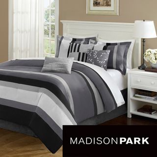 Madison Park Laurel Stripe Grey 7 piece Comforter Set