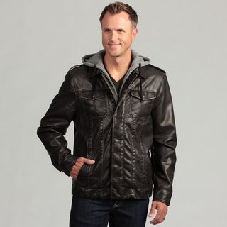 Izod Mens Faux Leather Jacket with Zip out Hood