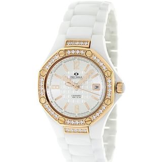 Precimax Womens White Ceramic Blush Crystal Watch