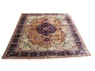 Persian Tabriz Hand knotted Beige/Navy Rug (13 x 17)