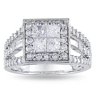 Miadora 14k White Gold 1 1/2ct TDW Diamond Halo Engagement Ring (H I