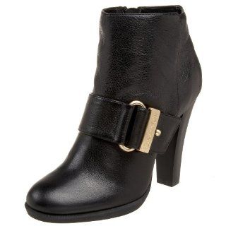 Bootie With Buckle Ornament,Black Waxy Tumbled Leather,5 M US Shoes