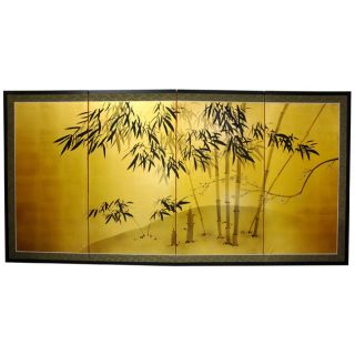 Silk and Wood 18 inch Gold Leaf Bamboo Wall Hanging/ Screen (China