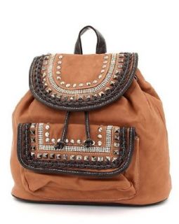 Sage Solid Pattern Rhinestone Accent Backpack Clothing
