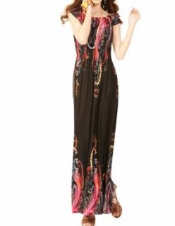 Red Floral Graphic Print Black Maxi Dress Clothing