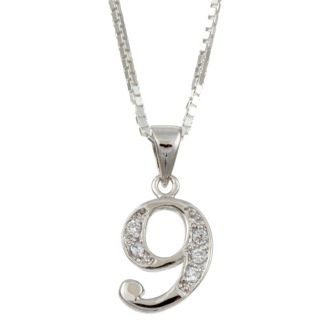 Sterling Silver Cubic Zirconia Number 9 Necklace