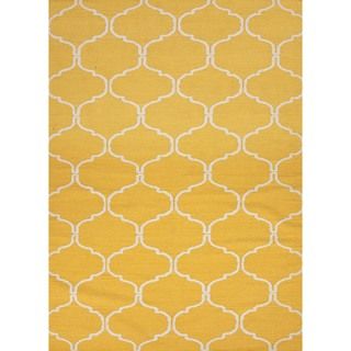 Handmade Geometric Flat Weave Yellow Wool Rug (5 x 8)
