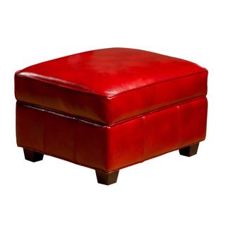 Marbella Leather Storage Ottoman in Art Red