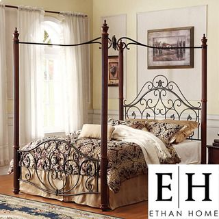 ETHAN HOME Madera Deco Queen size Canopy Metal Bed