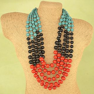 Handcrafted Turquoise, Black and Orange Bead Necklace (India