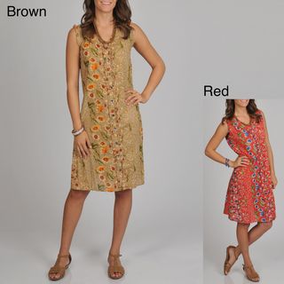 La Cera Womens Flora Print Button Front Sleeveless Mini ruffles Dress