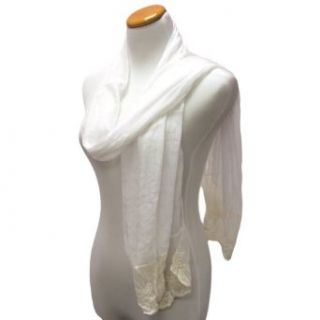 White Ultra Lightweight Sheer Knit Scarf With Lace Ends