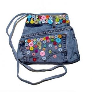 Denim Shoulder Bag with Button Beads Crafted from Vintage