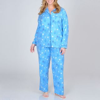 La Cera Womens Plus Size Blue Snowflake Print Cotton Pajama Set