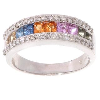14 kt. Channel set 1/3 ct Diamond & Rainbow Sapphire Ring