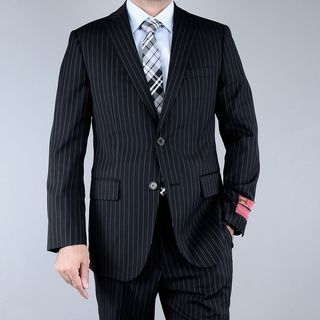 Mantoni Mens Black Pinstriped 2 button Wool Suit