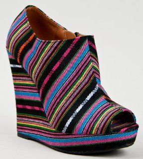  124 Multi Stripe Peep Toe Platform Wedge Heel Ankle Bootie Shoes