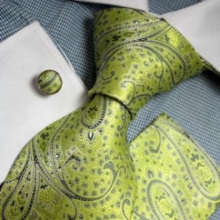 Green Patterned Woven Silk Tie Handkerchiefs Cufflinks