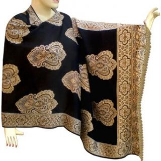 Black Cut Work Cotton Scarf Stole In Paisley Design