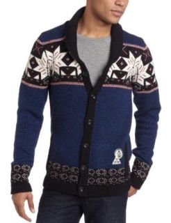 J.C. Rags Mens Star Knit Cardigan Sweater, Explorer Blue