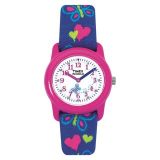 Timex Kids Analog Hearts and Butterflies Elastic Fabric Strap Watch
