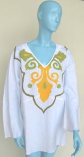 Moroccan Embroidered Linen Tunic Kurta Shirt White