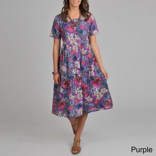La Cera Womens Floral print Short sleeve Button front Dress