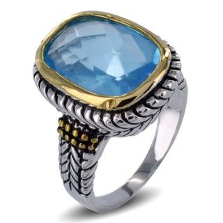 Two tone Aqua Blue Resin Stone Antiqued Ring