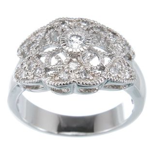 Plutus Platinum over Sterling Silver Cubic Zirconia Antique style Ring